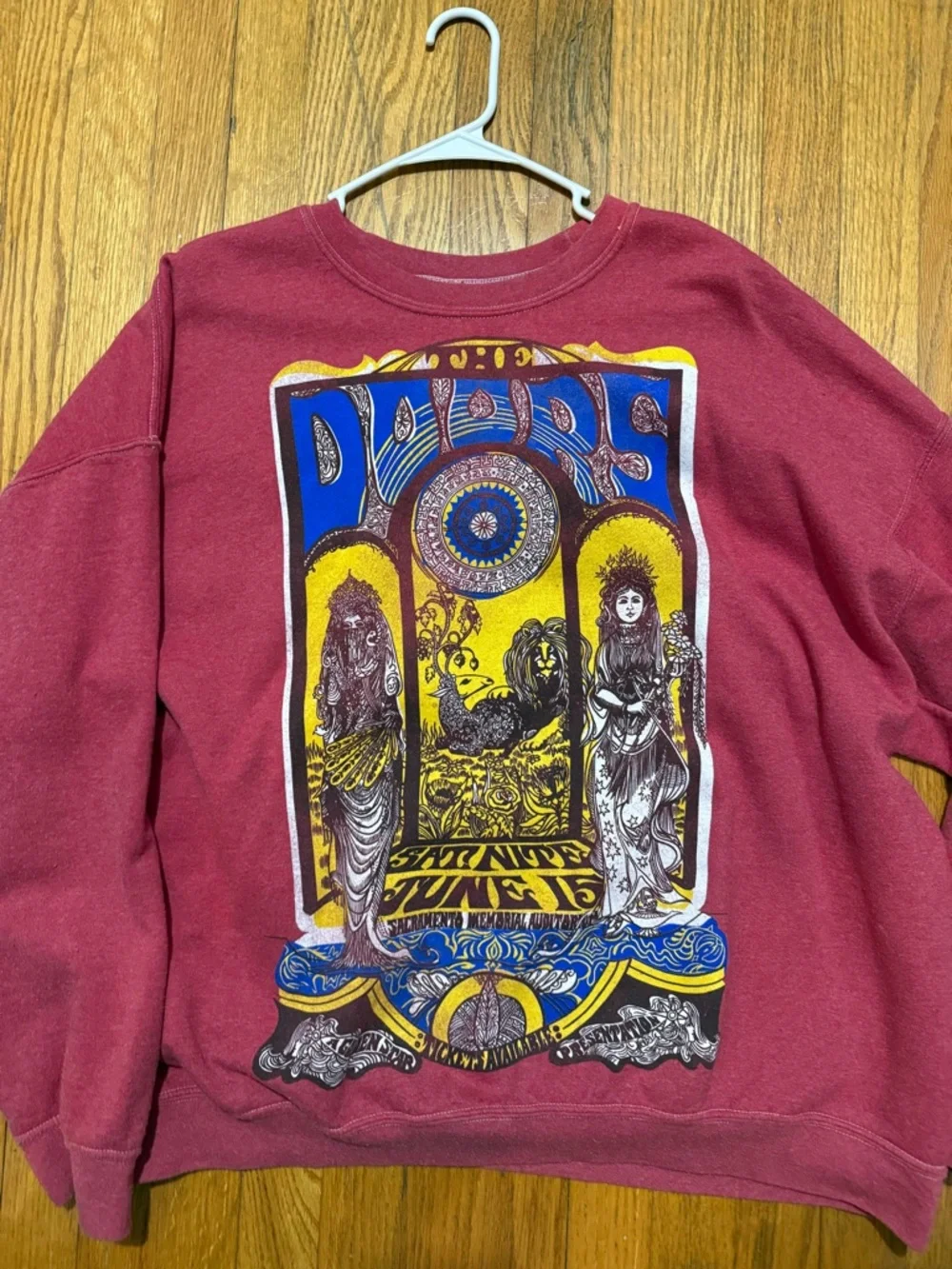 Urban Outfitters Red Crewneck Sweatshirt with Vintage Rock Graphic- The Doors - Picture 3 of 4